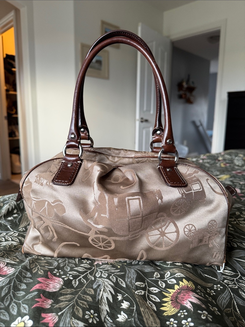 Coach Satin Horse and Carriage Print Satchel Purse
